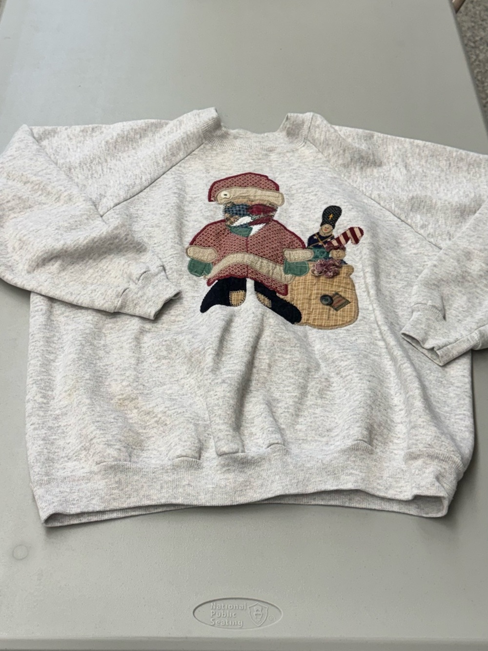 Hanes Light Heather Gray Crewneck Sweatshirt with Festive Holiday Appliqué